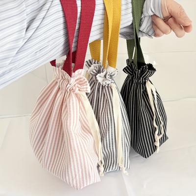1 Stück Preppy Style Gestreifte Kordelzug-Tragetasche, Tragbare Polyester-Handtasche mit ungefüttertem Innenraum, Modischer Reisebeutel für Kosmetik und Accessoires