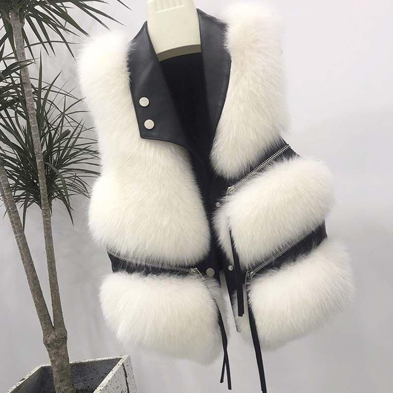 Fur Vest Women's Short Jacket Slim Fashion Autumn and Winter Waistcoat Stitching Fluffy Fox Vest
