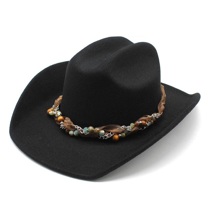 Мужская и женская широкополая ковбойская шляпа с загнутыми полями, большая ковбойская шляпа, скрытый цилиндр, фетровая шляпа M（56-58cm）