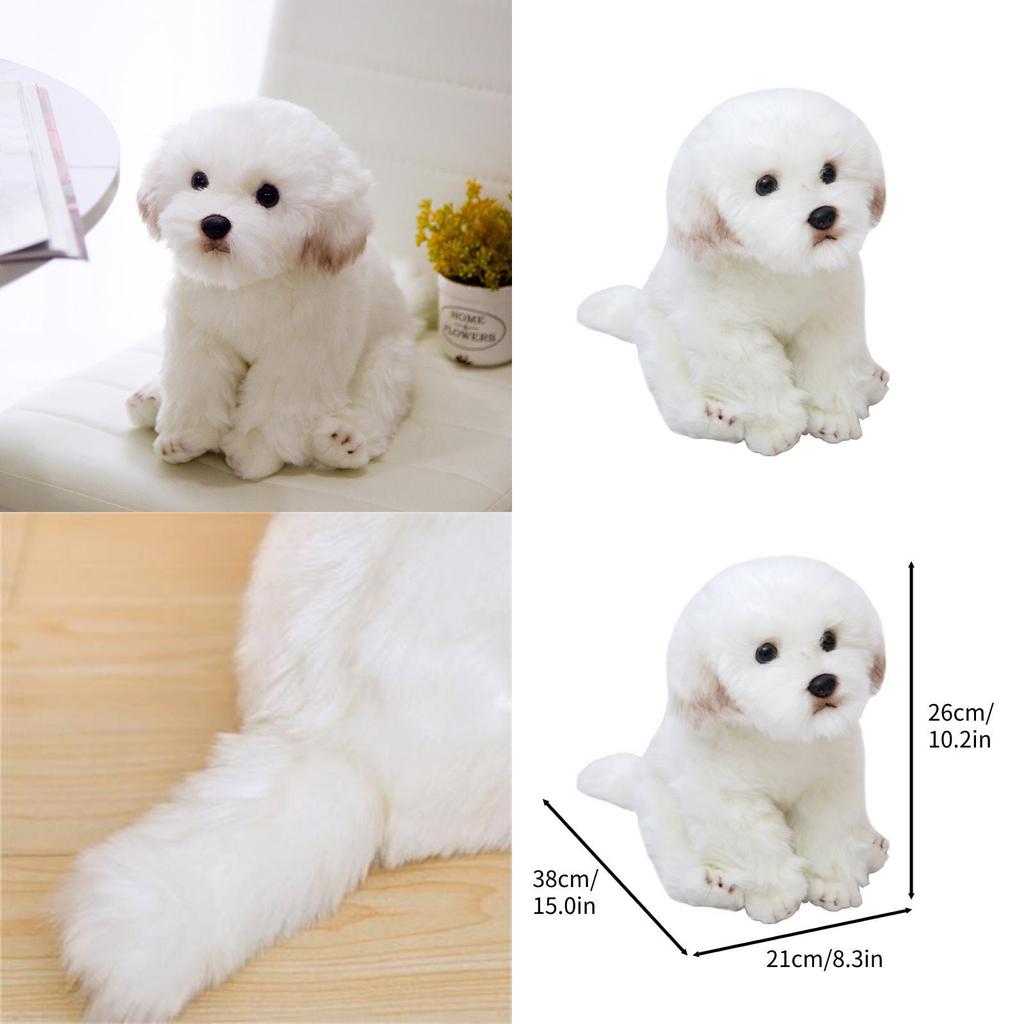 Entzückendes weißes Malteser Plüschtier, mit Fasern gefüllt, langhaariges Stofftier, 33x24x16cm/38x26x21cm