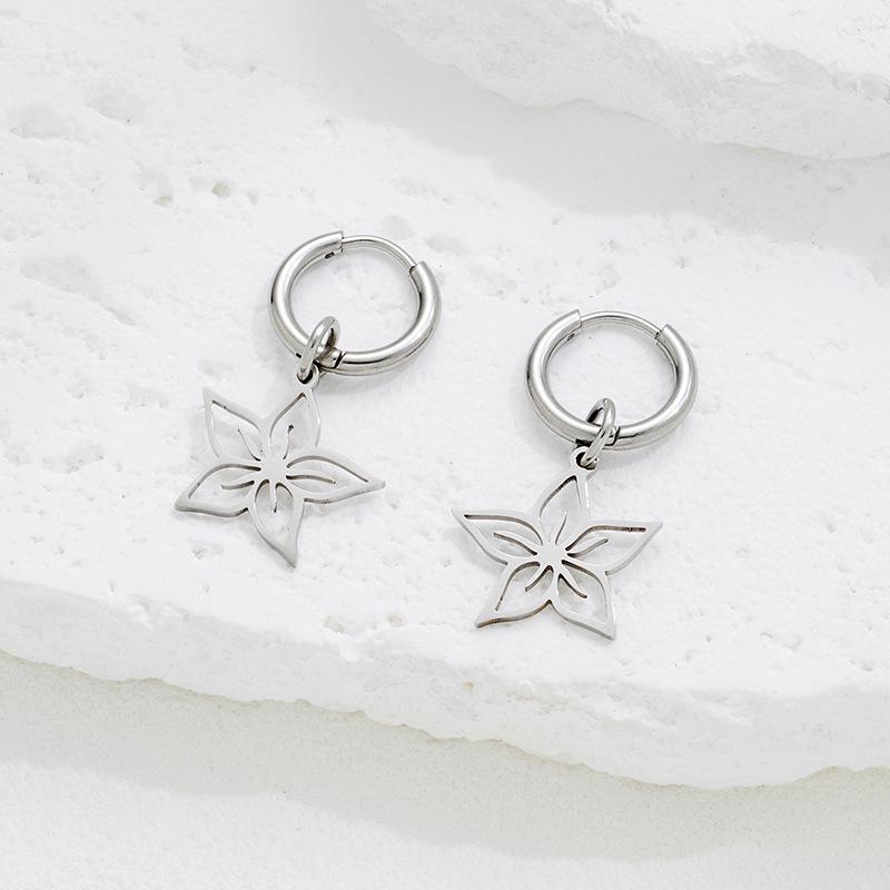Stainless Steel Cherry Blossom & Peach Blossom Hoop Earrings
