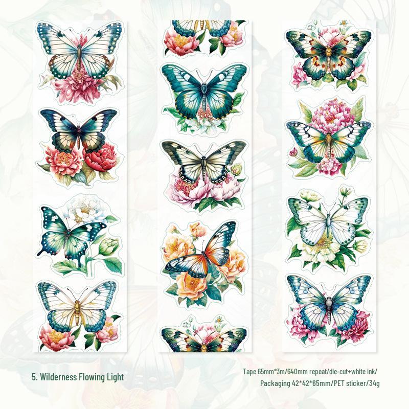Yanji Butterfly Shadow Series PET Die-Cut Journal Tape - 6 Styles for Decoration & Collage