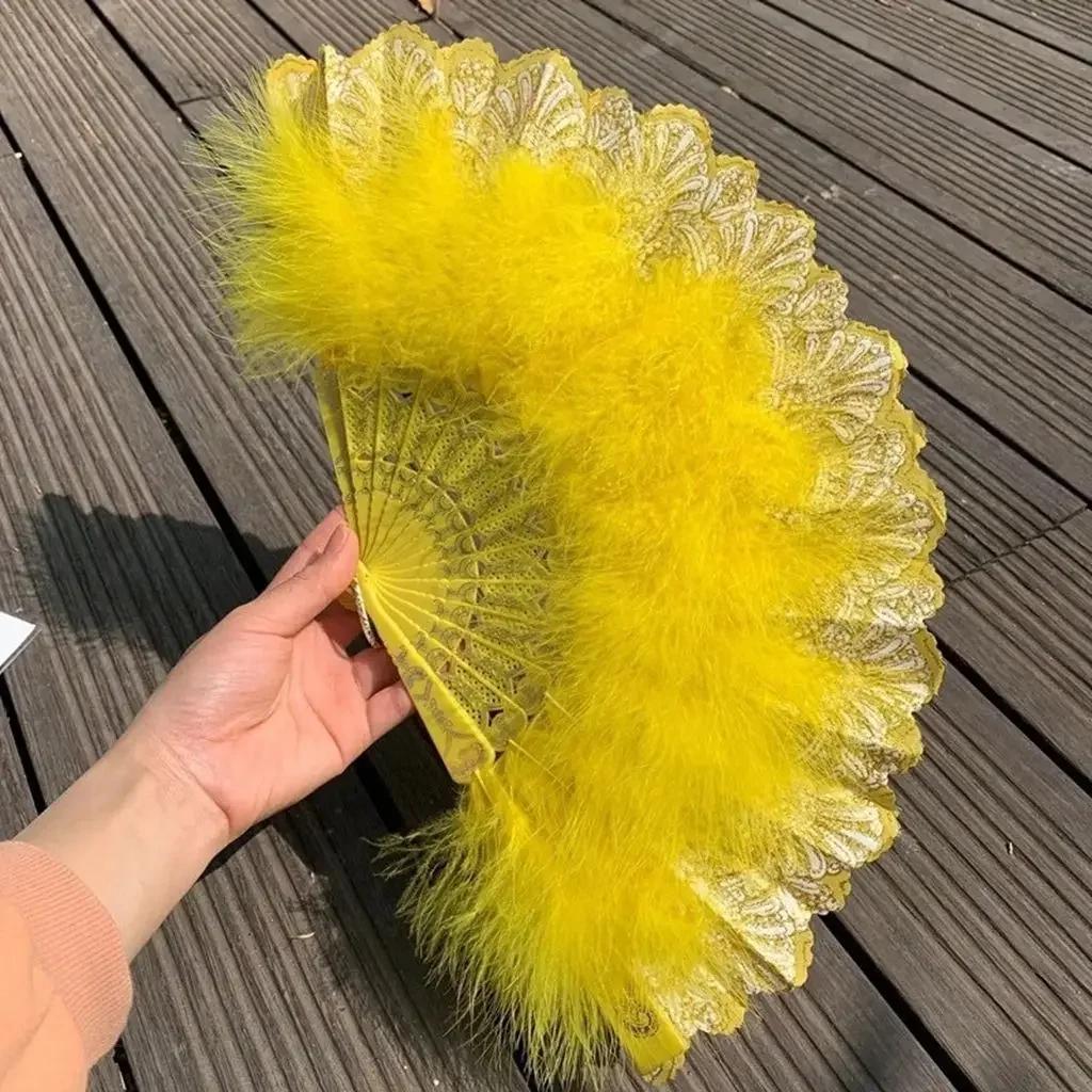 Lolita Feather Folding Fan Japanese Girl Gothic Court Dance Hand Fan with Pendant Gift Wedding Party Decoration