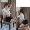 Damen Sexy Tops Röcke Anzug Erotische Kleidung Durchsichtiger Cardigan Sekretärinnen Uniform Verführende Hemden Wickel Po Rock