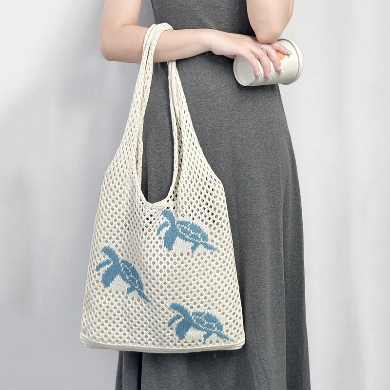 Women's Lightweight Foldable Beach Tote Bag Animal Print Hollow Weave Crochet Design Shoulder Bag for Travel Shopping & Casual Outings KTY