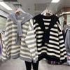 Plus Size Korean Style Loose Fit Round Neck Sweatshirt with Age-Reducing Shawl & Stripe Top for Women