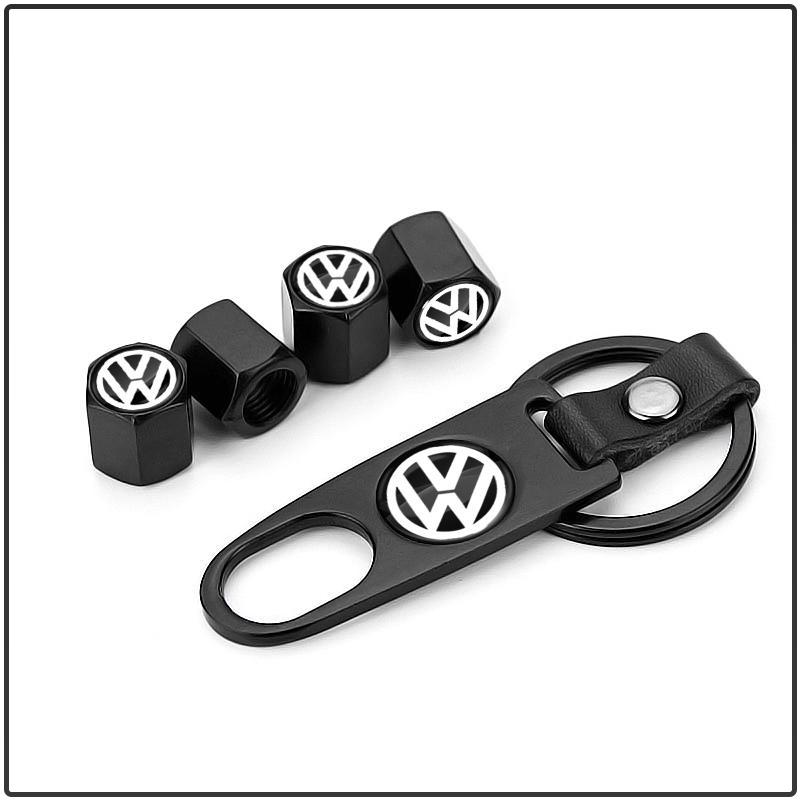 New Car Tire Valve Caps with Car Badge Keyring Keychain Set For Volkswagen MK7 MK6 MK5 Ibiza Leon FR 2 Altea Aztec Golf-4 5 6 7 Passat