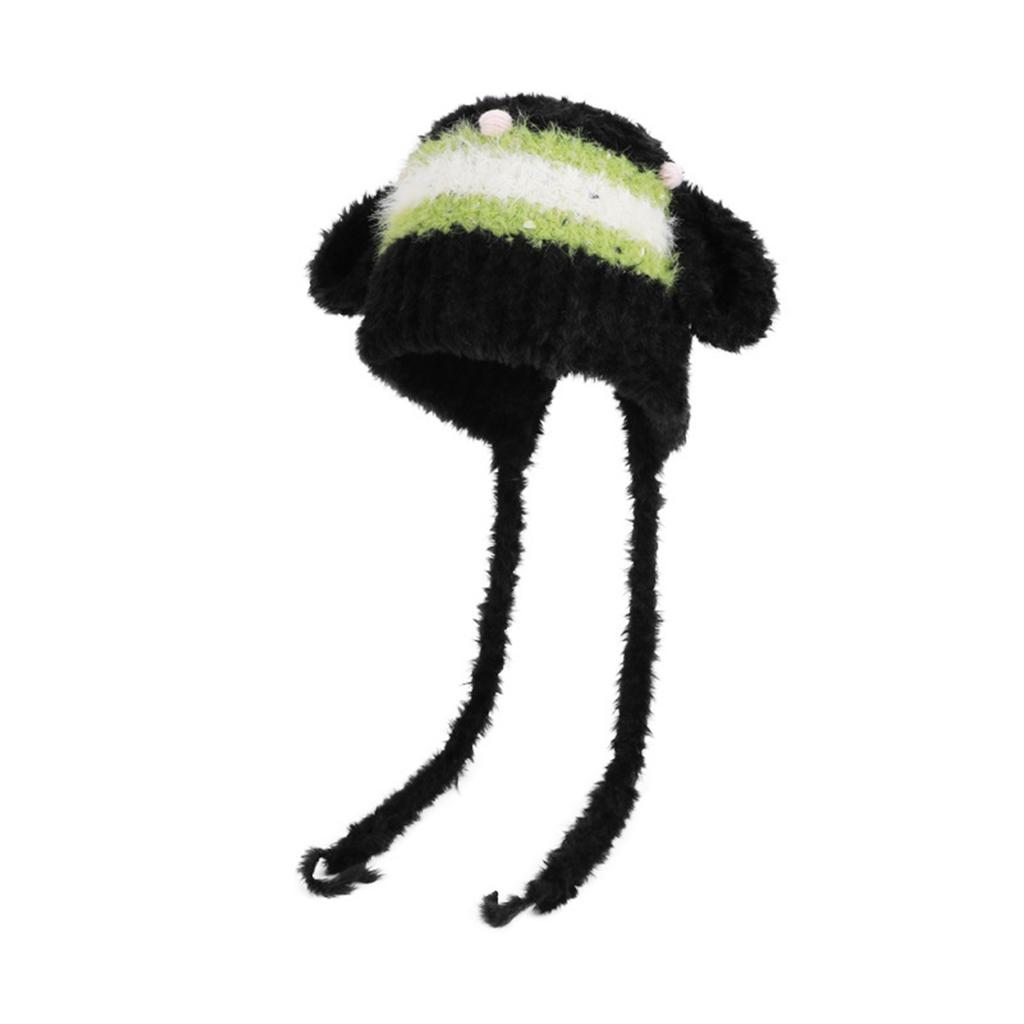 Ladies' Cute Plush Striped Knitted Hat Outdoor Warm Hoodie Lei Feng Hat