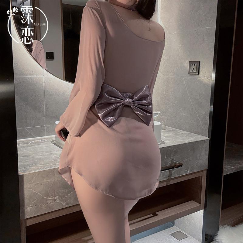 Sexy underwear temperament stepmother feeling wide sleeves exposed kimono sexy bow mood pure desire temptation