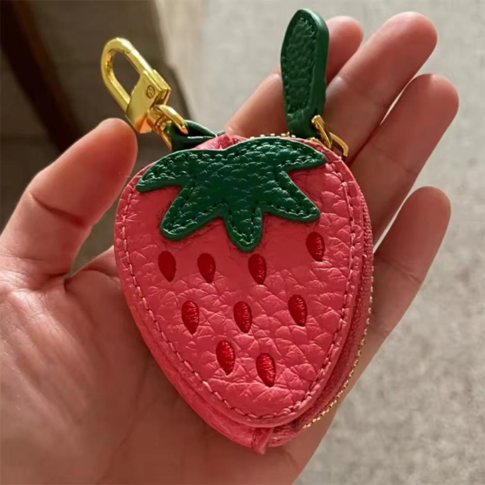 PU Leather Kid's Coin Pouch Cute Bag Keychain Pendant Mini Fruit Shape Coin Purse Women