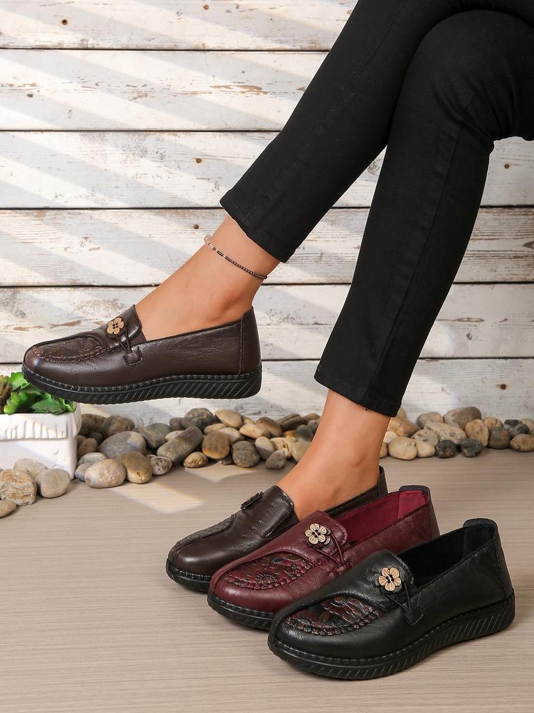 Women's leather flat shoes, spring and autumn women's loafers, classic single-product mother shoes, non-slip and comfortable