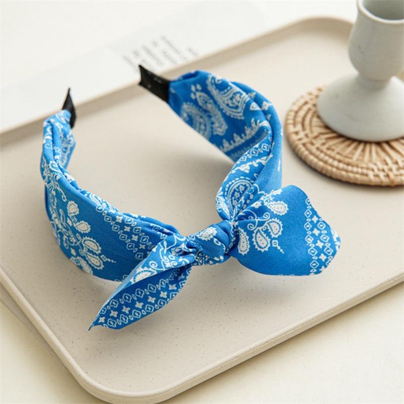 New Paisley Headband for Women Wide-Brimmed Floral Print Hairband with Bow Tie and Rabbit EarsTurban Headwrap Girls Accessories