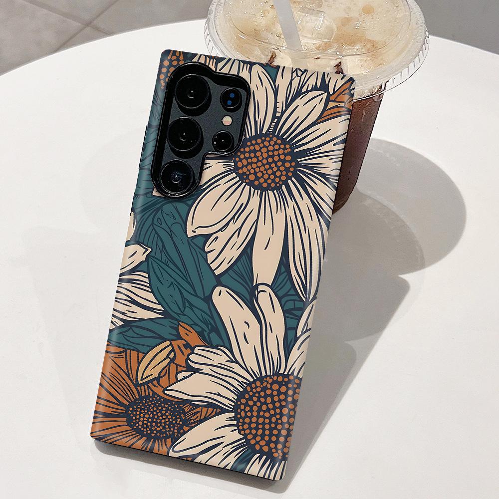 isn't style American retro sunflower Samsung S22Ultra mobile phone case s25 two-in-one film case s24 + anti-drop