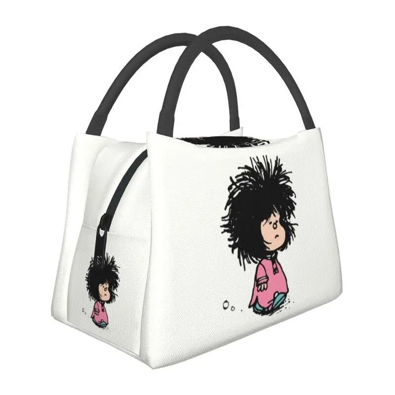 Custom Vintage Mafalda Manga Insulated Lunch Bags for Quino Comic Cartoon Thermal Cooler Bento Box Office Picnic Travel