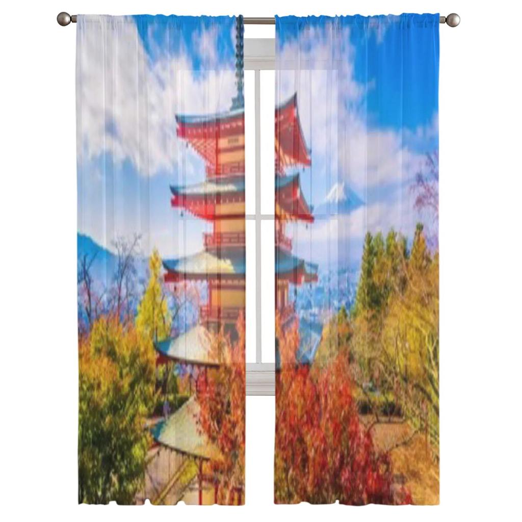 Landschaft von Berg Fuji Japan Gardinen für Schlafzimmer Wohnzimmer Tüll Vorhänge für Küche Fenster Voile Vorhänge