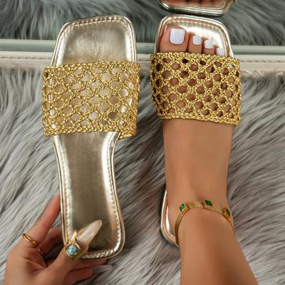 22 Summer Elegant Flat-bottomed Lightweight Slippers European and American Hollow Solid Color Soft Bottom Word with Cool Slippers