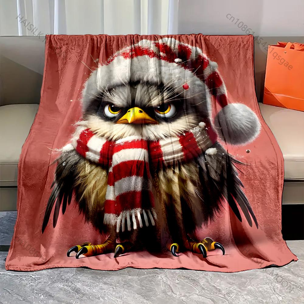 

1PC Bird Wearing A Santa Hat Pattern Blanket Flannel Material Soft Warm for All Seasons,For Home Outdoor Camping Picnics RV 75x90cm