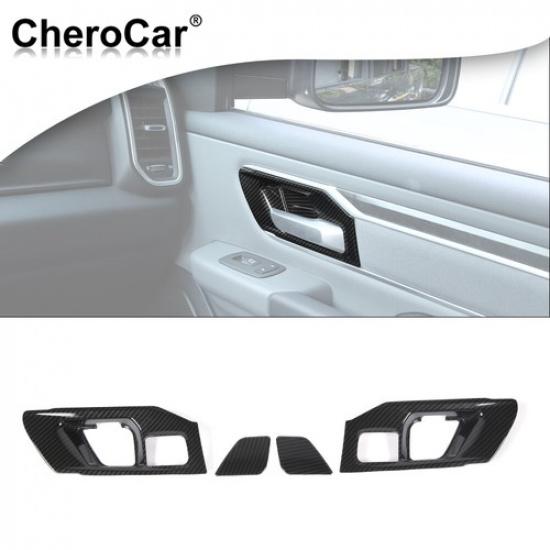 4pcs Door Handle Bowl Frame Trim Cover for Dodge Ram 2018+Black Carbon Fiber