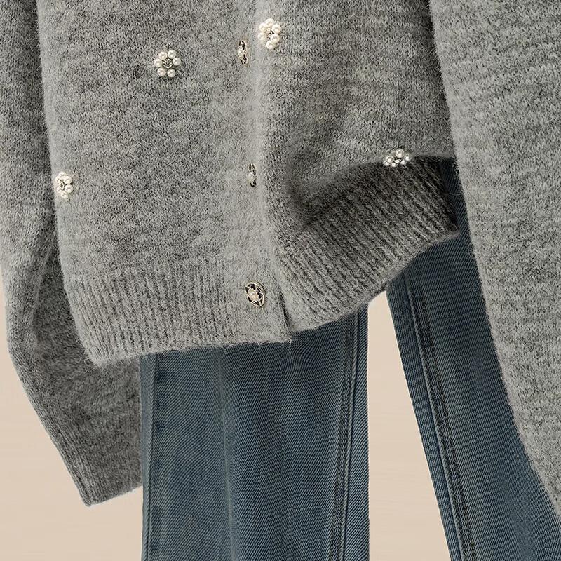 Elegant Floral Beaded Knit Cardigan