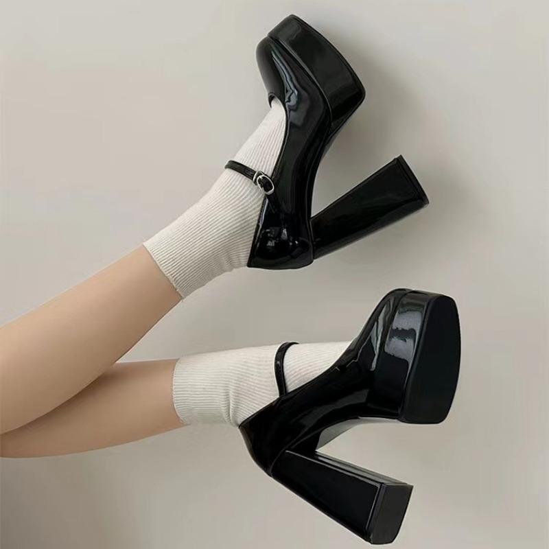 Women's Thick Heel Single Shoes Autumn Square Head Shallow Mouth Thick Sole with Non-slip Wear-resistant High Heels