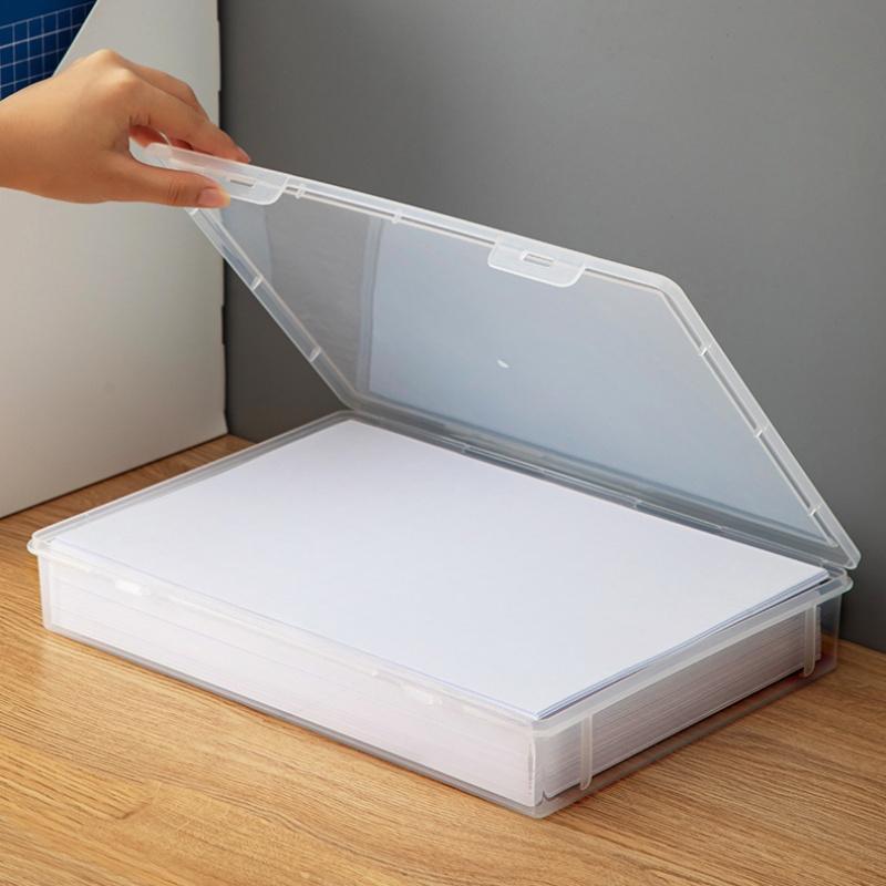 1Pcs A4 Size Clear File Organizer Boxes With Lids-Transparent Document Storage Containers For Office Home Organization