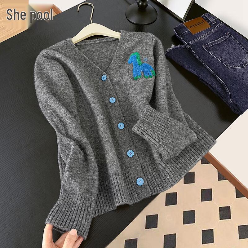 Shechi Women s Embroidered Pony V-Neck Knit Cardigan One Size