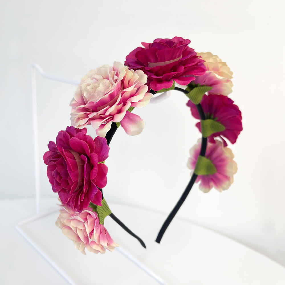 Imitation Rose Flower Headband Retro Fake Flower Decor Crown Headband Women Headpiece Hair Hoop Party Decor