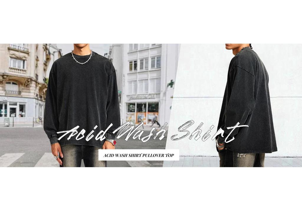 American Style Washed Long Sleeve Men's T-Shirt - Trendy, Loose, High Street Retro Cool Top
