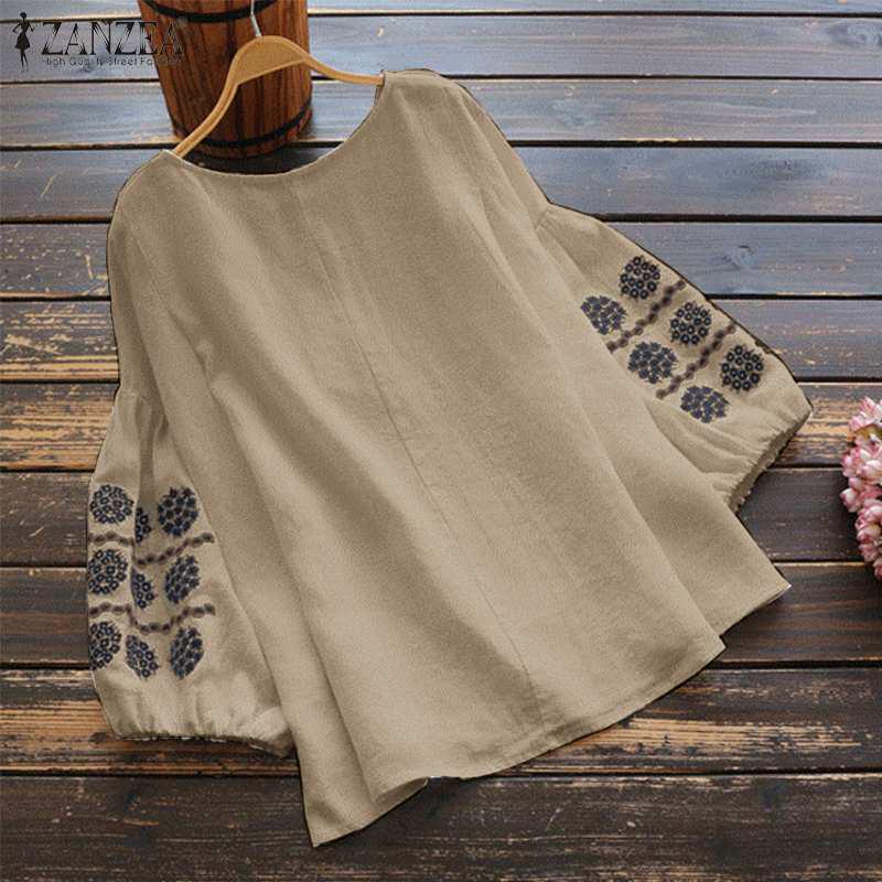 2022 Podzim Elegantní Dámská Ležérní Košile s Květinovou Výšivkou a Lucernovými Rukávy