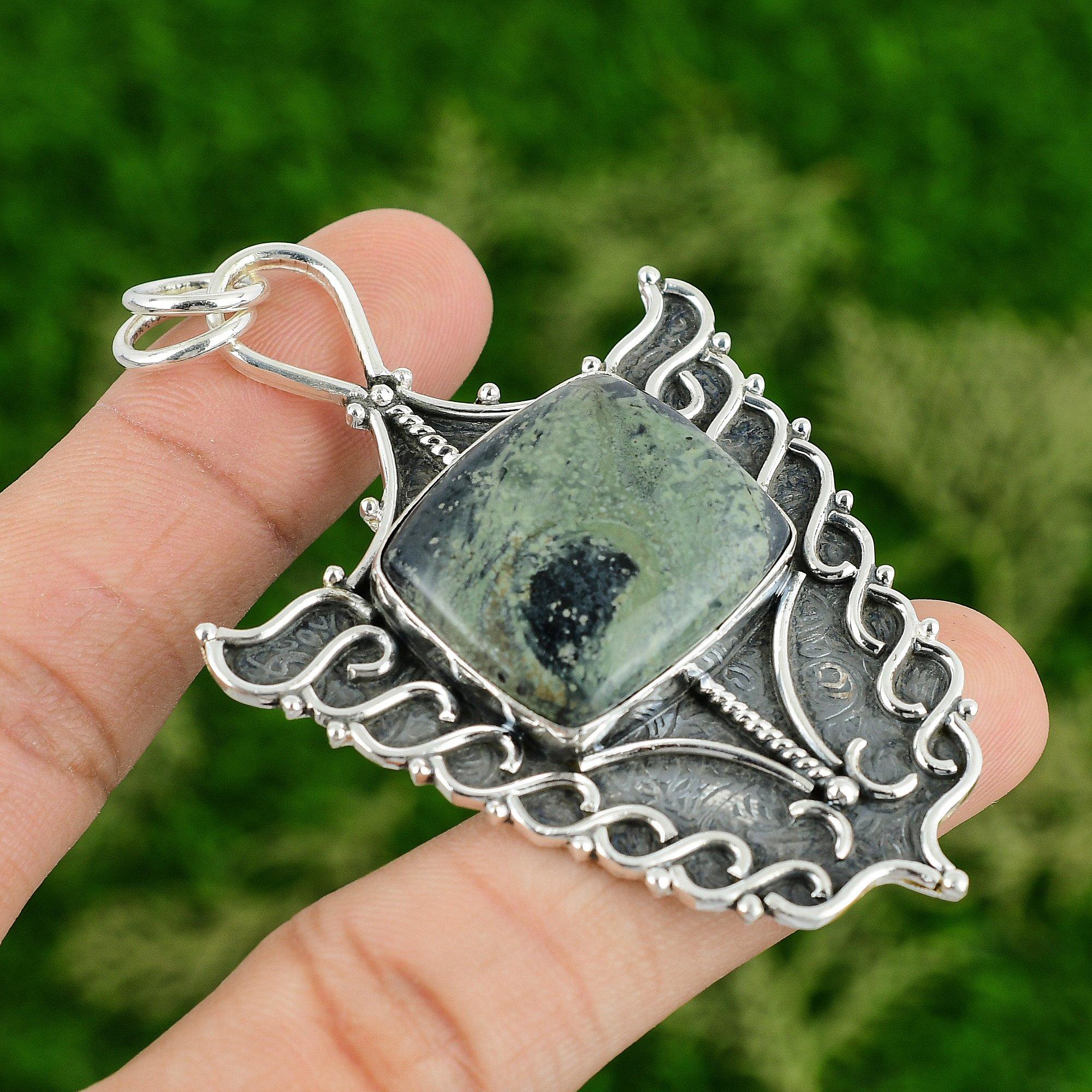 

925 Silver Natural Kambaba Jasper Sister Birthday Bezel Engagement Boho Pendant