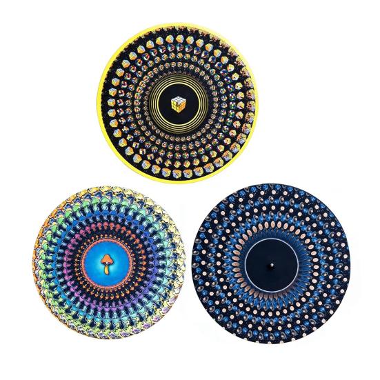 2/3 Peças Slipmat Animado Zoetrope 12 polegadas Ilusão Óptica Tapete de Toca-discos Slipmat de Vinil Animado com Efeito de Movimento Zoetrope Disco Visual Cinético