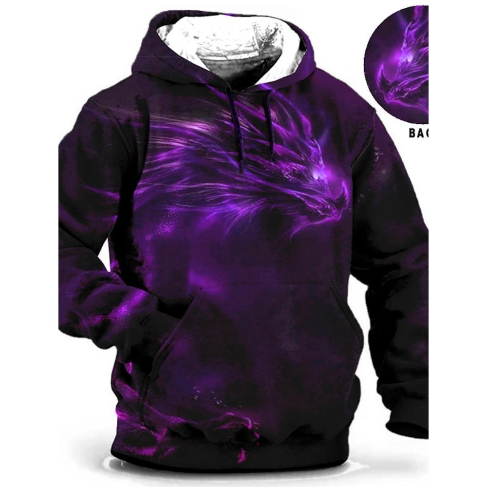 Pánská mikina s kapucí draka na čínský Nový rok s grafickým zvířecím potiskem Denní klasický 3D svetr Streetwear Mikiny s dlouhým rukávem, s kapucí