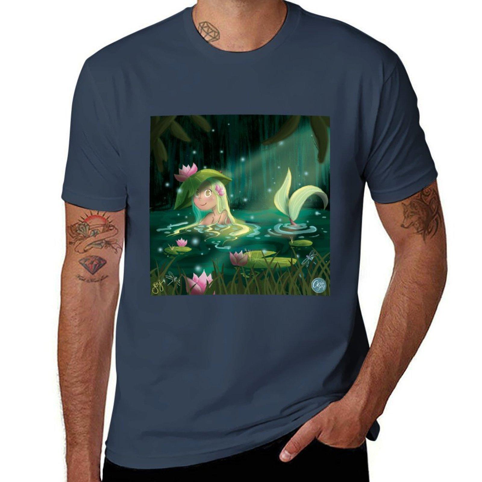 Mermaid In A Lily Pond TShirt Heavy Duty Casual Work Tee S