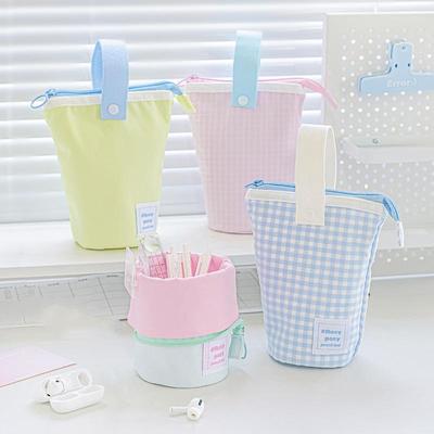 Milky Box Pencil Pen Bag Contrast Color Fold Stand Pens Holder Pocket Table Storage Pouch School