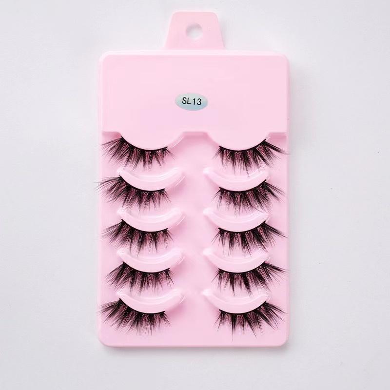 Halbe Wimpern, 5 Paar, natürliche, flauschige falsche Wimpern, Manga-Lash, 3D-Faux-Nerzwimpern, weiche geflügelte Wimpernverlängerung, Make-up-Tool