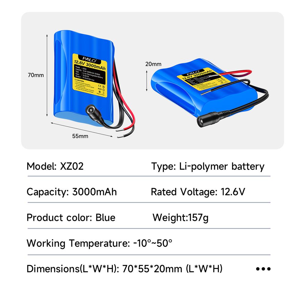 PALO Original 12.6V Battery 12V/12.6V Rechargeable Li-Ion Battery Pack 3Ah 12Vportable Battery for Devices RC Car Boat DIY Robot