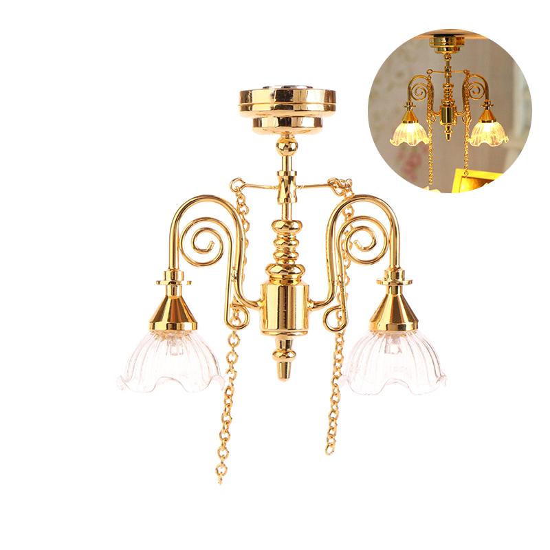1:12 Dollhouse Miniature Led Lamp Ceiling Lamp Chandelier Droplight Lighting Home Furniture Model Doll House Decor Toy