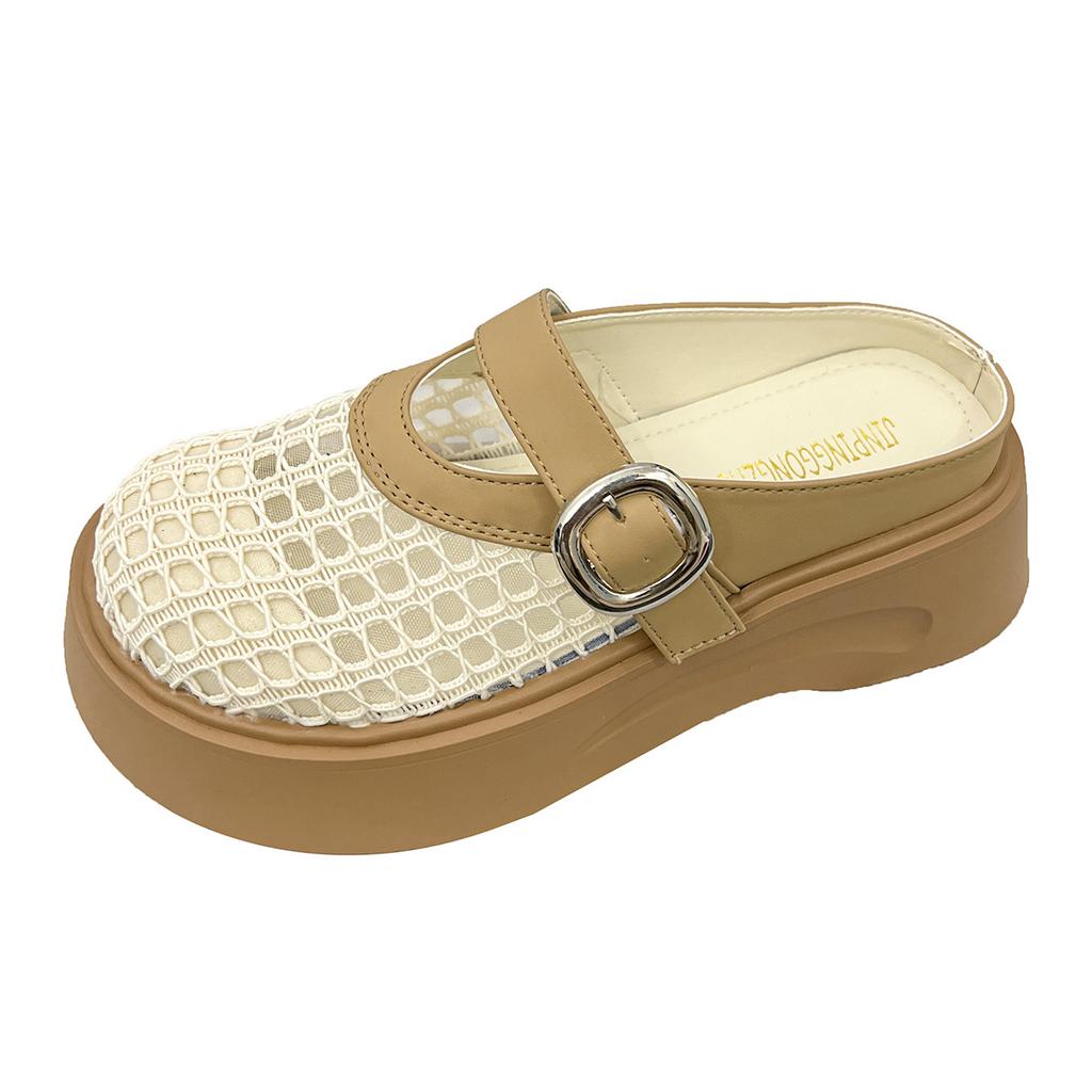 Mesh Mary Jane Slippers Women's 2025 Summer New Thick-soled One-word Buckle Hollow Mesh High Heel Sandals Fishnet Shoes