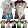 Neutral Summer Casual Short Sleeved T-shirt New 3D Plush Cat Fun Kitten Print Personalized Versatile Top