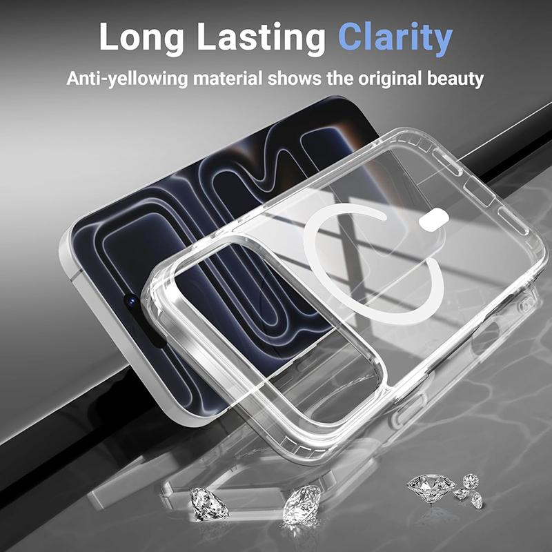 Military Grade Acrylic Case for iPhone 17 Pro Max 17Air Back Cover Magsafe Shockproof Transparent Hybird PC Case for iPhone 17