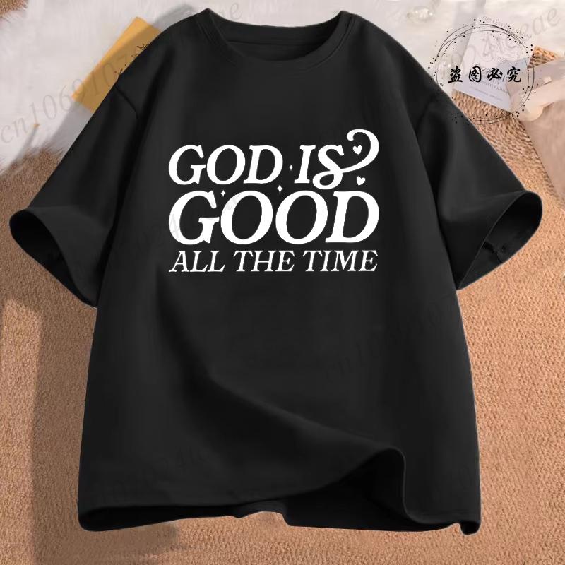 Unisex Casual Summer TShirts Cross God Is Good All The Time Graphic Printed Short Sleeve TShirt Christian Jesus Quote Tees Tops