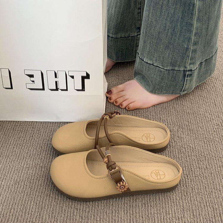 Mary Jane Bag Head Half Slippers Women's Summer Wear Versatile 2025 New Flat Bottom One Pedal Half Support Single Shoes Soft Sole