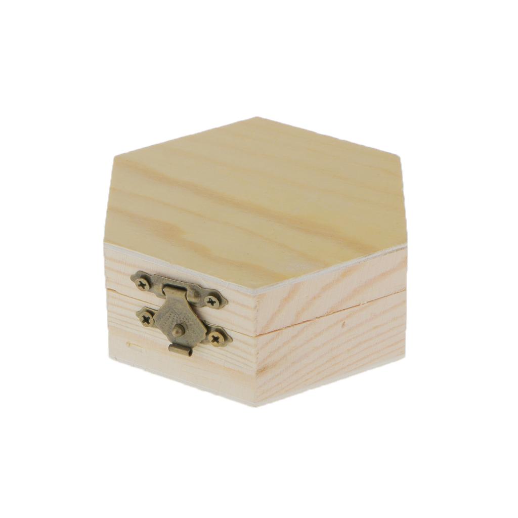 Unpainted Hexagonal Wooden Jewelry Box Trinket Case craft
