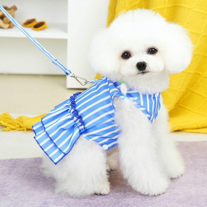 Spring and Summer 2024 New Pet Dog Clothes Vertical Traction Skirt Small and Medium-sized Dog Teddy Dog Clothing Bomei Skirt