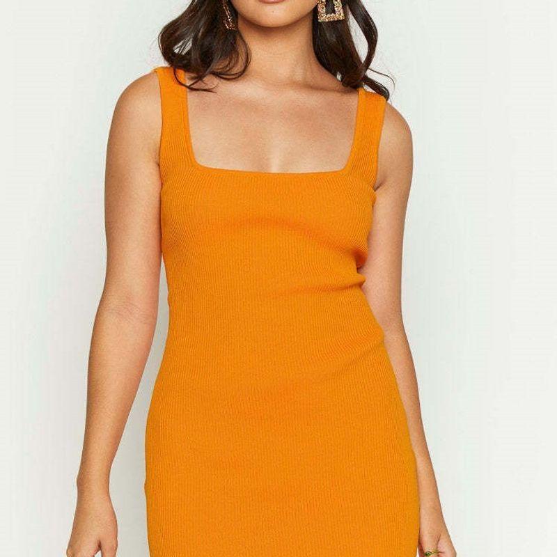 Summer New Arrival Fashion Temperament Square Collar Knitting Camisole Sexy Backless Slim Fit Sheath Sexy Dress