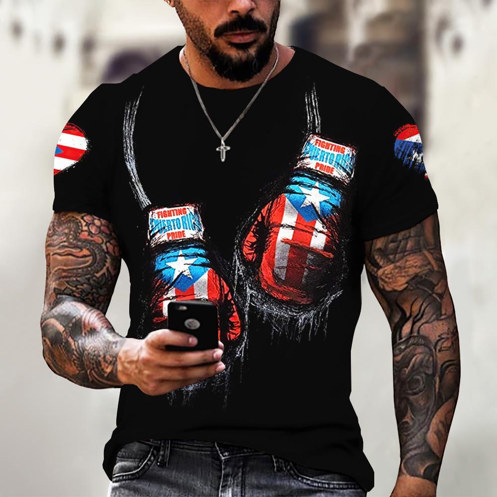 Men's T Shirt Summer Fashion Short Sleeve Tee Puerto Rico Flag Pattern Print T-Shirt Oversized Clothing Crew Neck Pullover Top