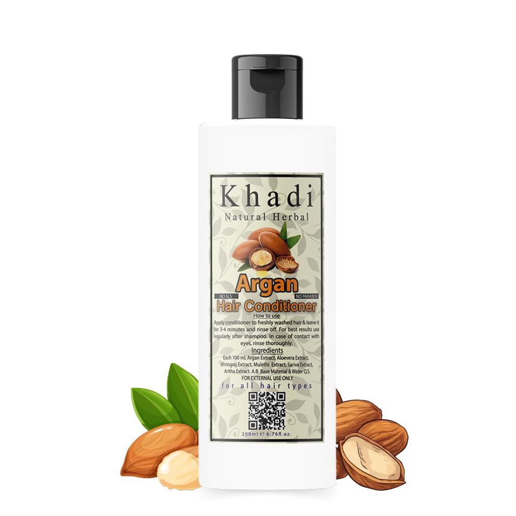 KHADI NATURAL Condicionador Herbal de Argan 200 ml Pacote Para Cabelos Secos e Frisados Cuidado Suave e Sedoso para os Cabelos