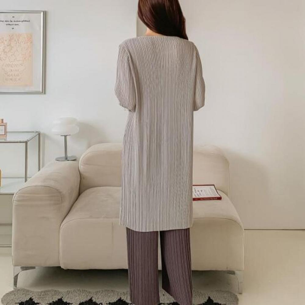 New Arrivals Open Run Dress 3 4 Sleeve Pleated Long Tee Side Slit