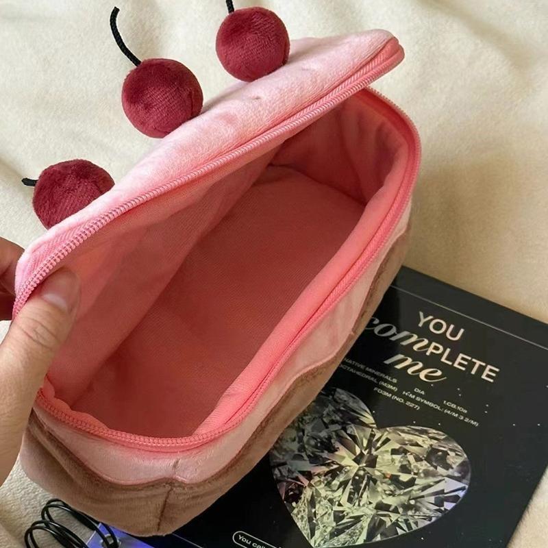 Cute Plush Cherry Cake Pen Bag Exquisite Storage Large Capacity