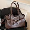 Retro Simple Solid Color Fashi Trend Large Capacity Tote Bag, Niche Design Persality Zipper Decorati Shoulder Bag,
